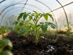 Drewniana miska z popiołem drzewnym i metalowa łopatka ogrodowa na tle zielonego ogrodu.